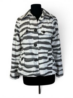 J Crew Factory Zebra Print Jacket Coat XS Gray White